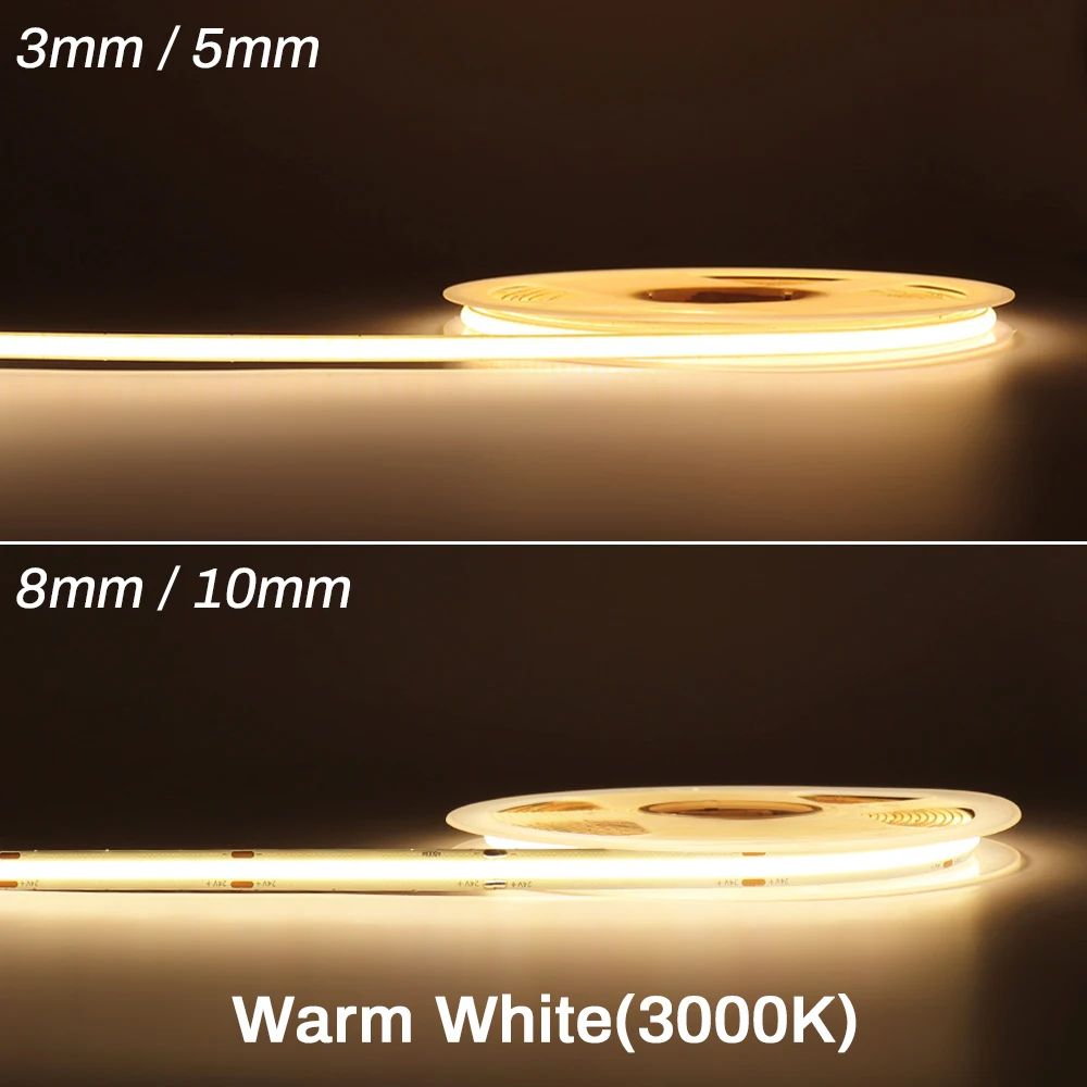 Ultra-Smooth COB LED Strip Light RA90, High Density 12V/24V Dimmable for Clean Home Accent Lighting