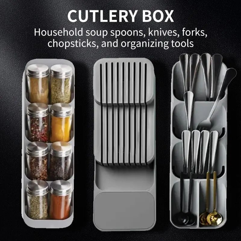 Expandable Kitchen Drawer Organizer Cutlery Tray with Knife | Inspire ...