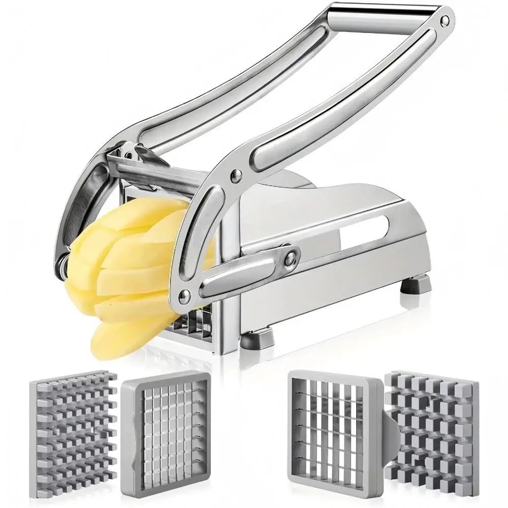4-in-1 Stainless Steel manual potato cutter and french fry cutter for Fast Fries, Chips, and Veggie Prep