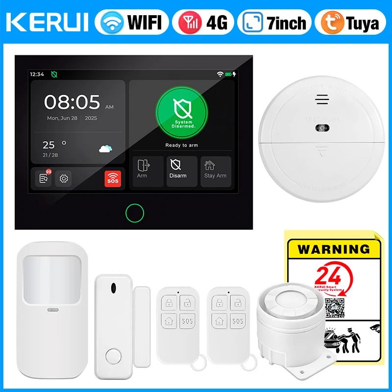 KERUI 7-Inch Touchscreen 4G WiFi alarm system with Tuya Smart Control for Home & Apartment Security