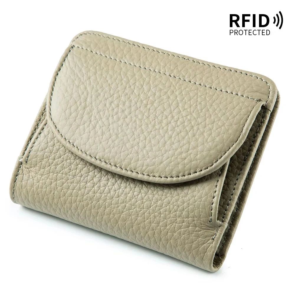 Genuine Leather Mini RFID Wallet for Women - Slim Bifold Card Holder with Coin Pocket