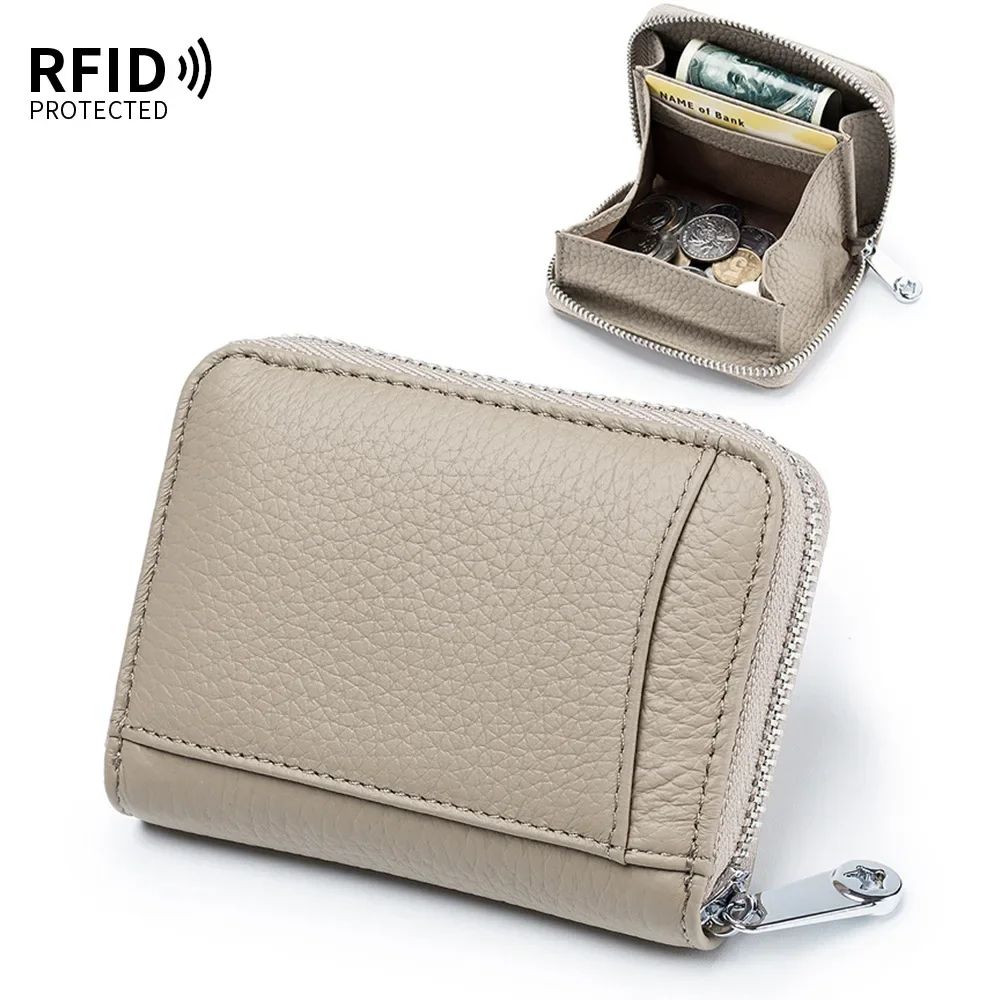 RFID Genuine Leather Wallet for Women, Large Capacity Cowhide Card Holder with Coin Pocket