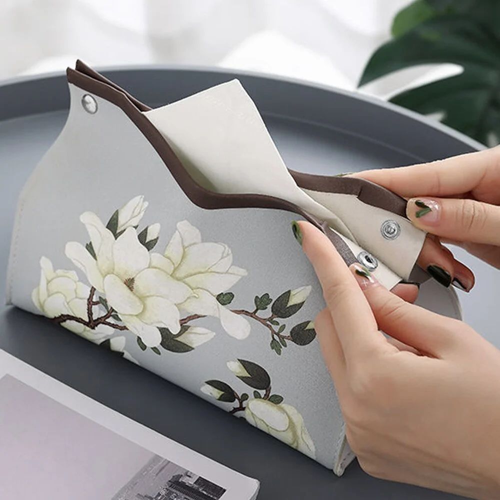 Vintage Floral PU Leather Tissue Box Cover for Living Room and Kitchen Decor