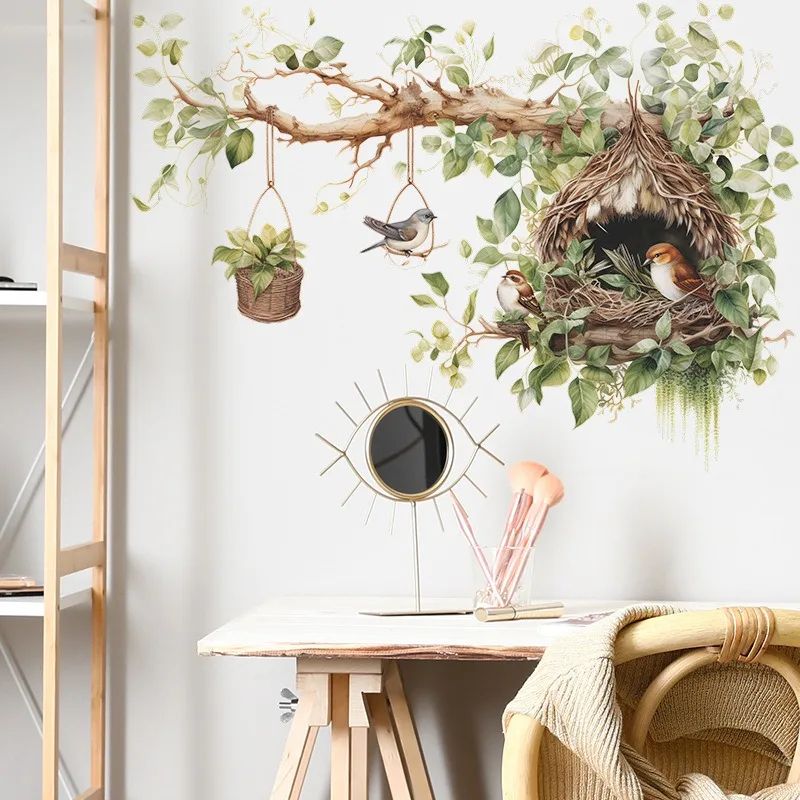 Nature-Inspired Bird Wall Decals – Elegant Branch & Nest Self-Adhesive Vinyl Wall Decor for Living Room & Bedroom