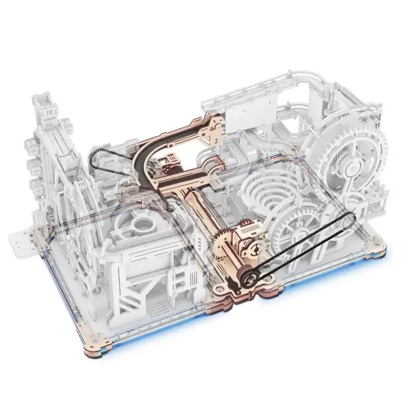 ROKR Motorized Marble Spaceport 3D Wooden Puzzle & Marble Run Model Kit – STEM Building Toy