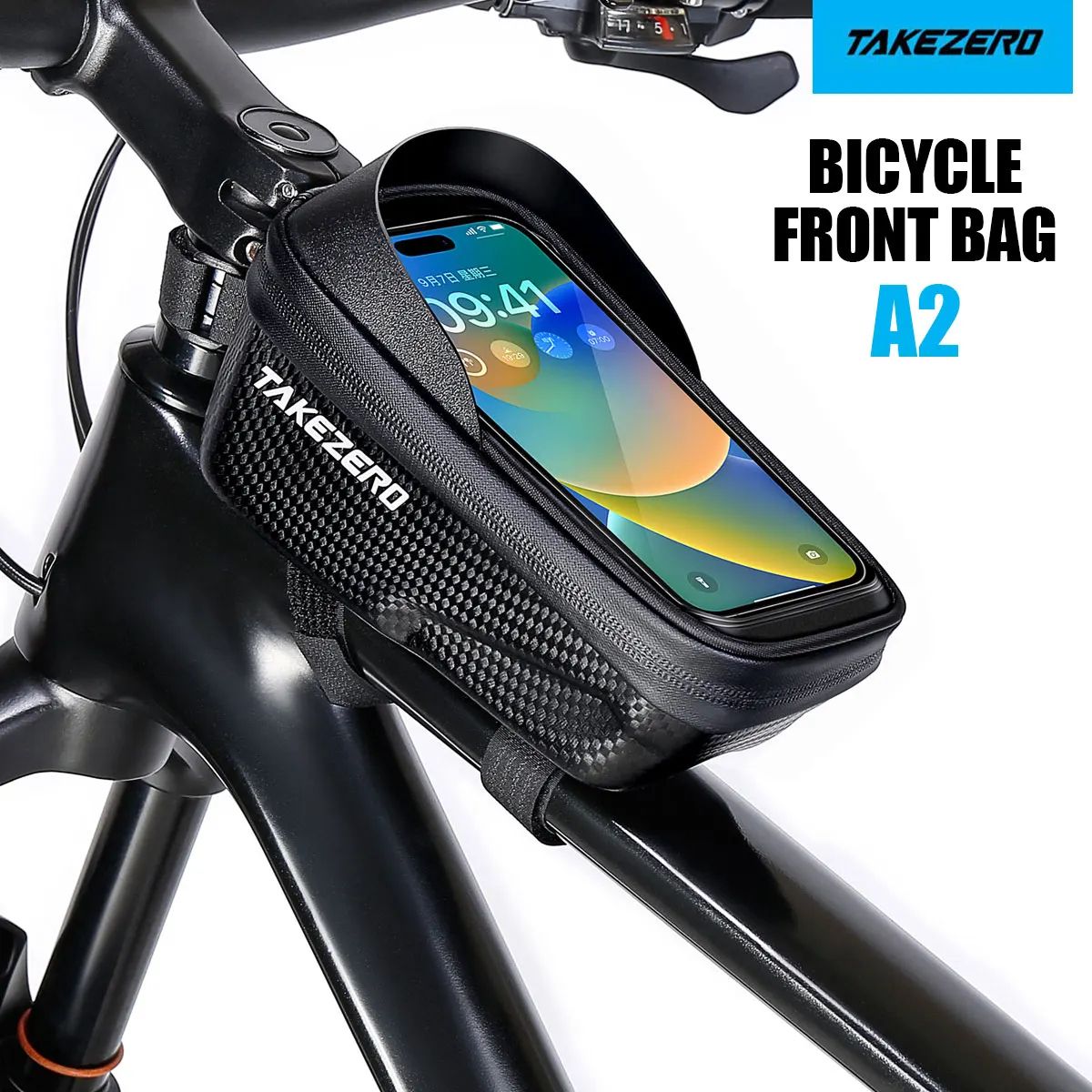 TAKEZERO A2 Premium EVA Hard Shell Bike Handlebar Bag with Phone Holder