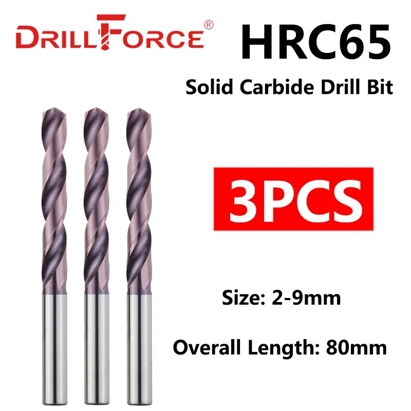 Drillforce Solid Carbide Drill Bits Set for Stainless Steel & Hard Alloy (2–5.9mm, 3-Piece)