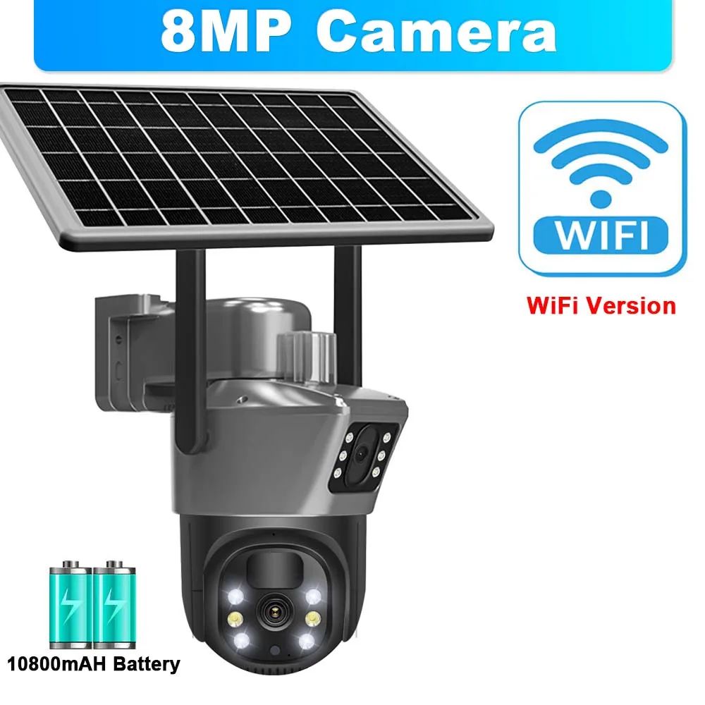 SolarGuard Pro 8MP 4K Outdoor Wireless CCTV Camera - Dual-Lens solar WiFi security camera with PTZ & Long-Lasting Solar