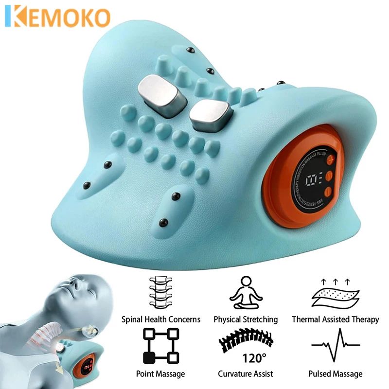 Premium Heated Electric Neck Massager & Cervical Traction Device Pillow – Pain Relief, Traction Stretch & Acupoint Thera