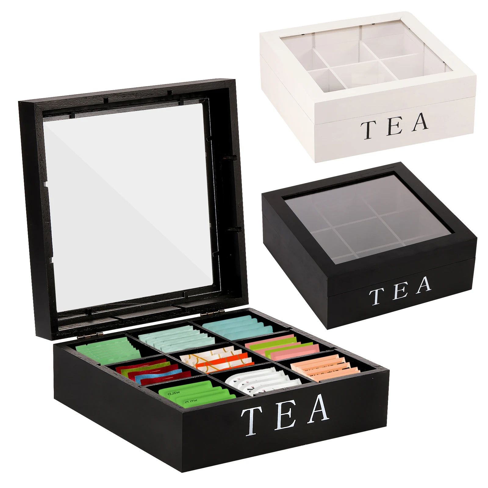 Wooden tea box with Clear Lid - tea bag organizer and tea st | Inspire ...