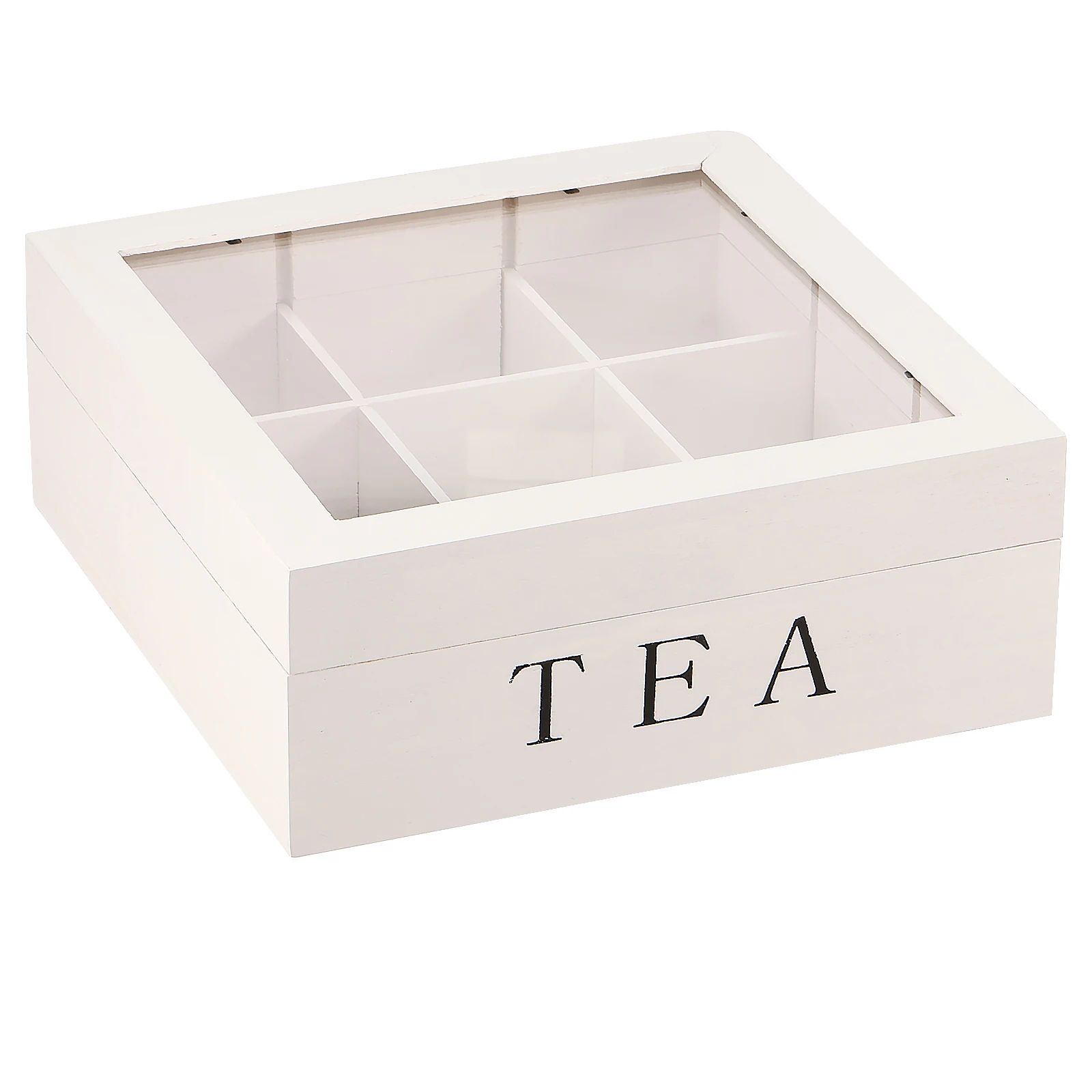 Wooden tea box with Clear Lid – tea bag organizer and tea storage box, 9-Section Desktop Caddy
