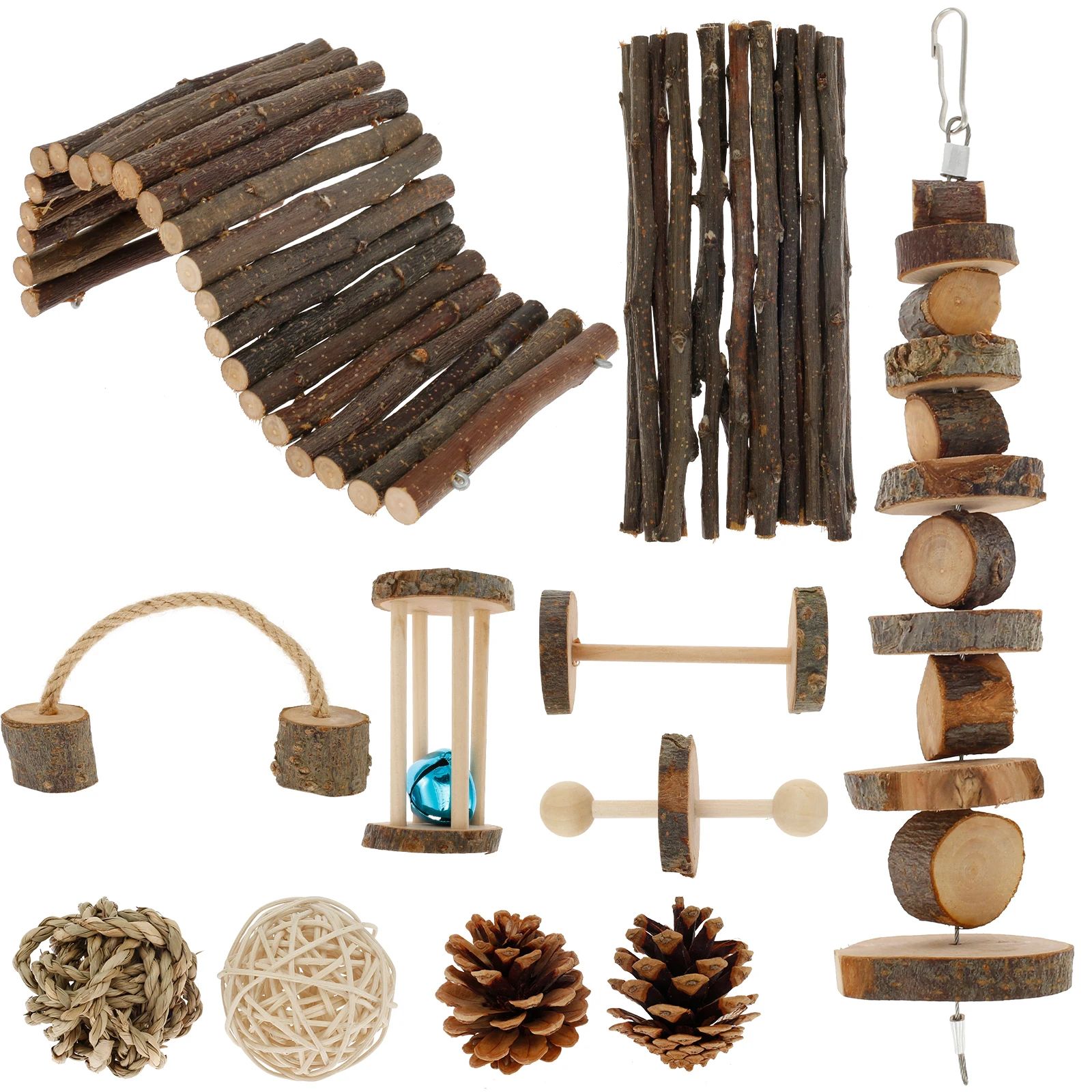 Natural Wood Chew Toy Set for Small Pets - Ultimate Hamster Chew Toy Set for Dental Health & Play