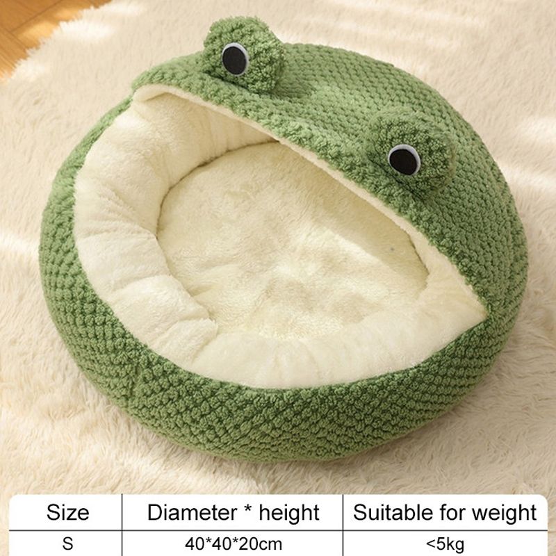Plush Frog Cozy Pet Nest, Warm Semi-Enclosed Dog & Cat Bed