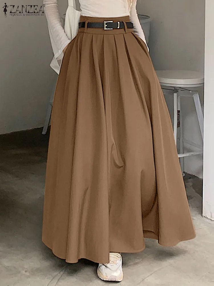 High-Waist Pleated Maxi Skirt - Vintage Korean Office & Holiday Swing Style