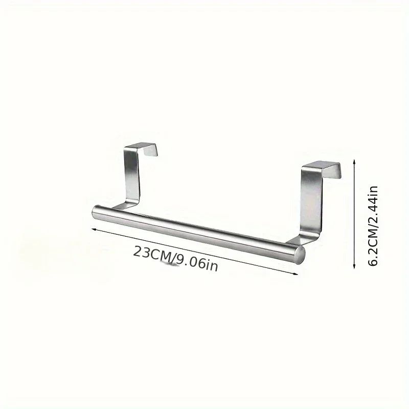 Over-the-Door Stainless Steel Towel Rack – No-Drill Cabinet & Bathroom Towel Bar Organizer