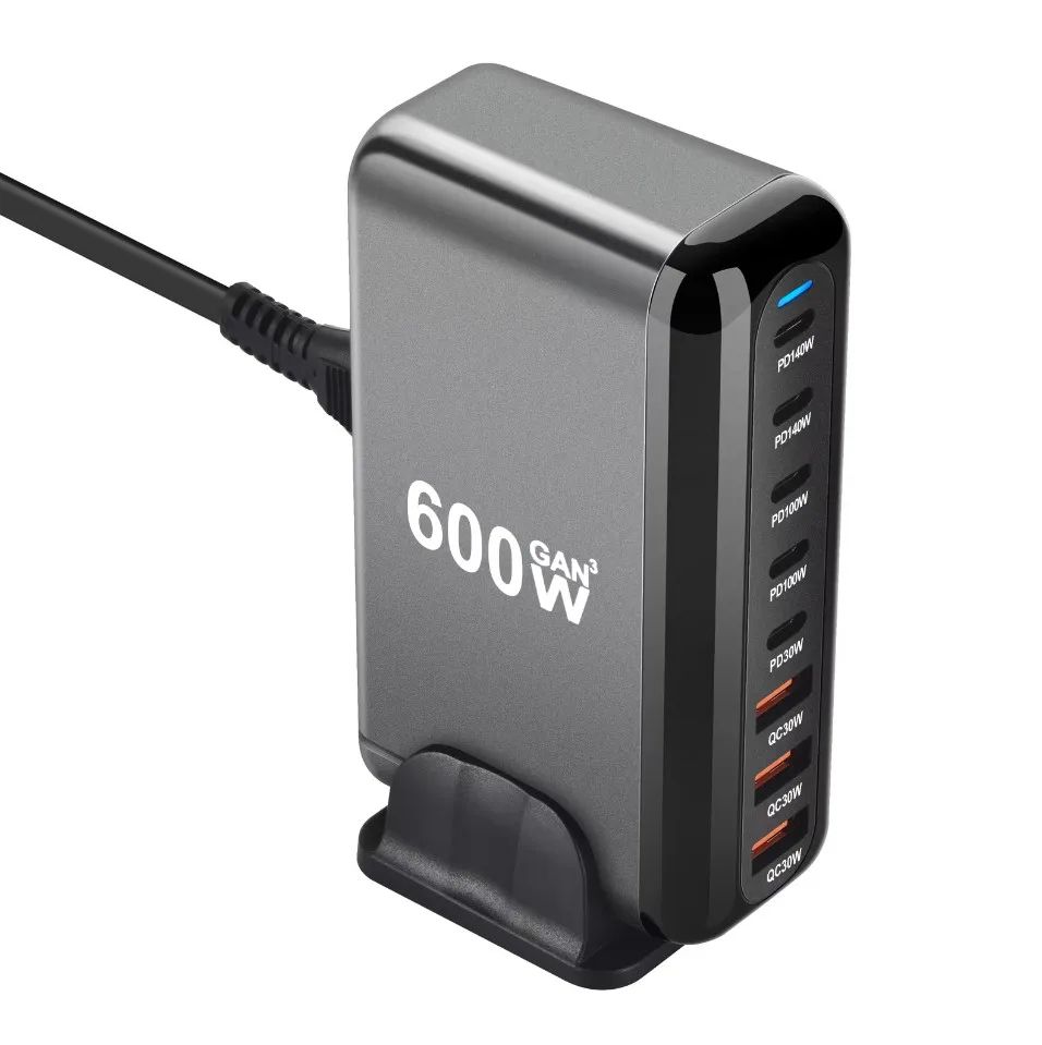 PowerCharge Pro 600W 8-Port GaN USB-C Fast Charger Station