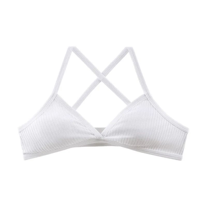 PureEase Cotton Bralette – Deep V Triangle Unlined Wireless Bra with Cross Back