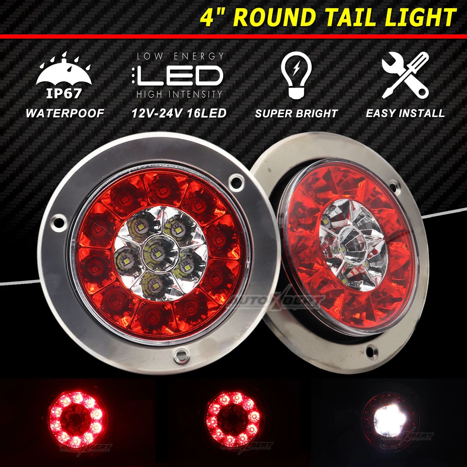 Universal 12V 24V LED Trailer Tail Lights – Waterproof Round Brake Lamps for Trucks, RVs & UTVs (2-Pack)