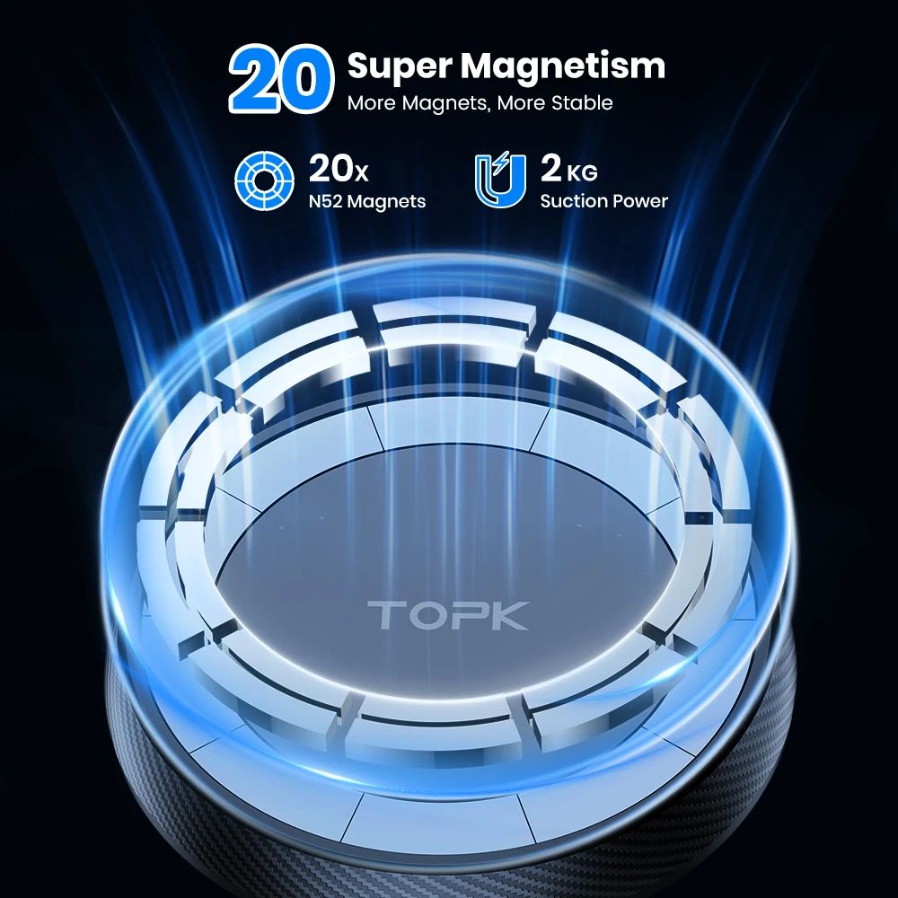 TOPK MagSafe Magnetic Car Phone Mount with Strong Suction Cup & Adjustable Long Arm