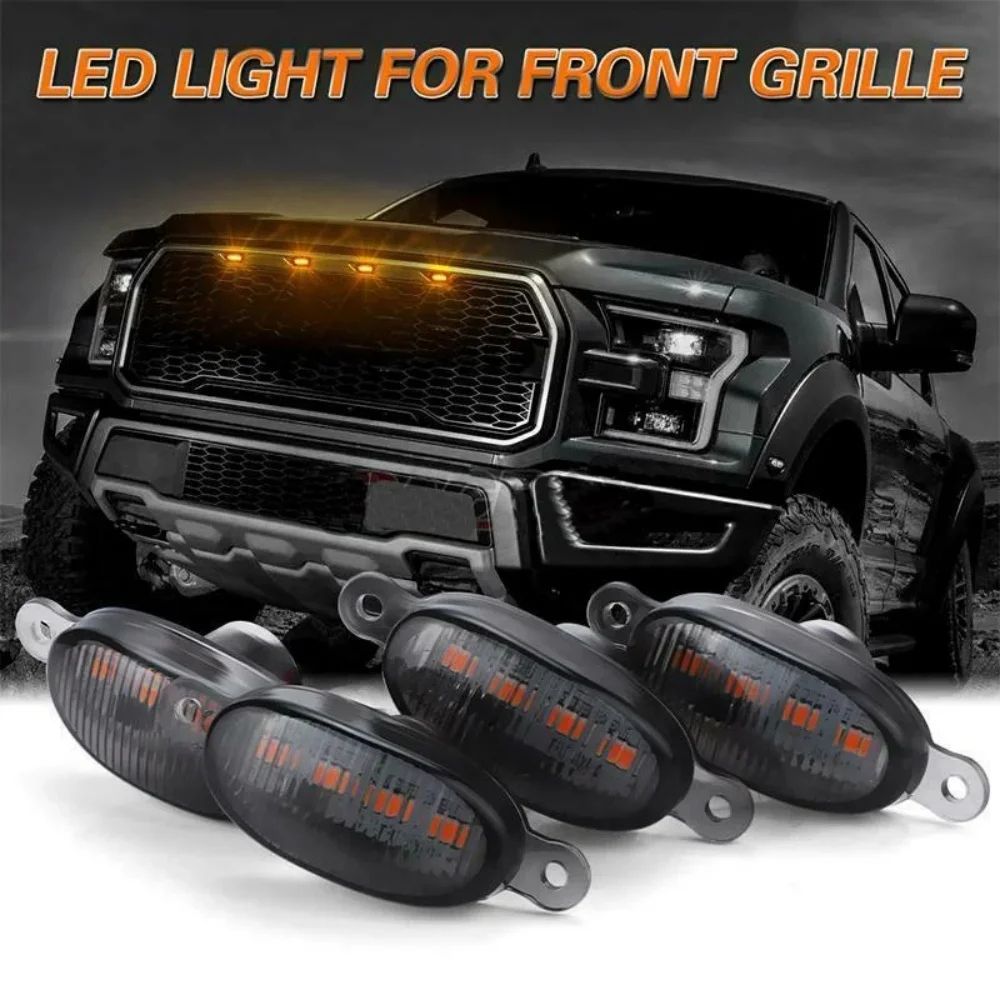 Universal 12LED Car Grille LED Light – Smoked Amber & White 12V Off-Road Grille Lights for Trucks & SUVs