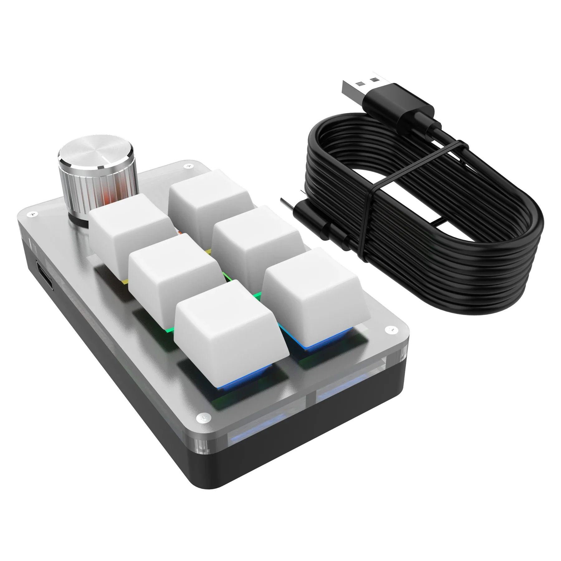 RGB Programmable Macro Keypad with Control Knob – 6-Key Mechanical Mini Keyboard for Gaming & Creative Workflows