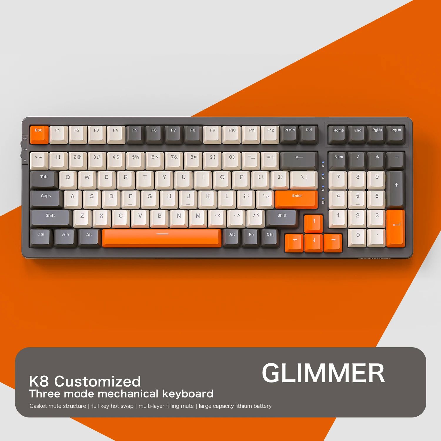 Tri-Mode 100-Key Wireless Mechanical Keyboard with Hot-Swap Switches and RGB Lighting