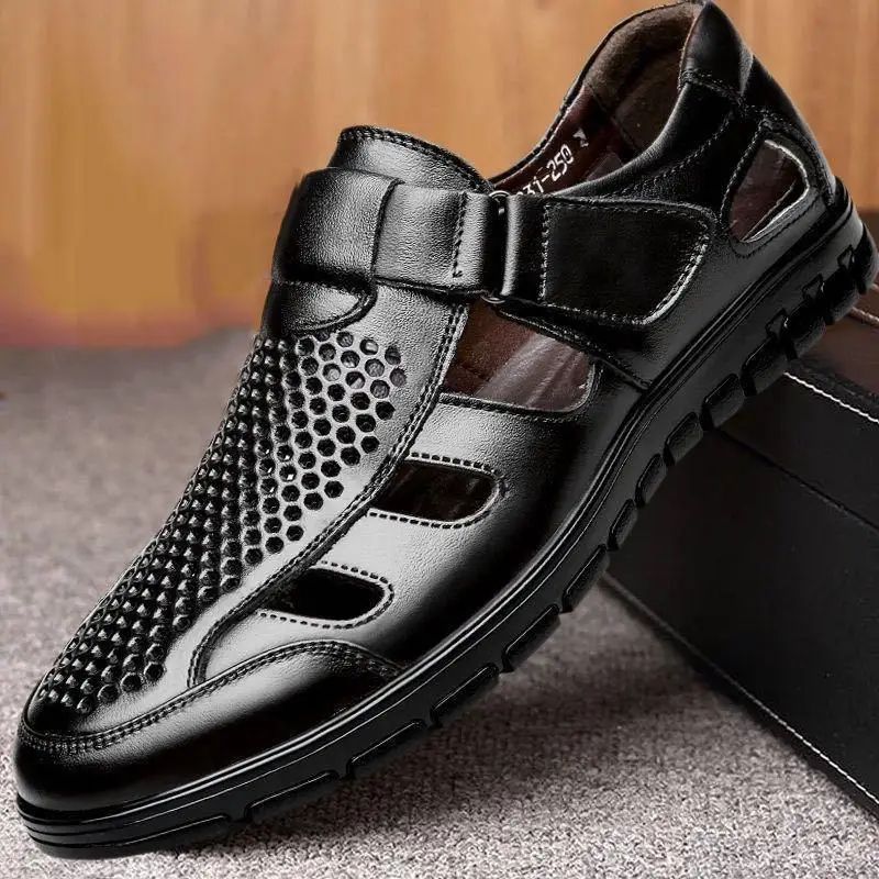 Luxury Genuine Leather Men Sandals - Breathable Non-Slip Business Casual Summer Shoes