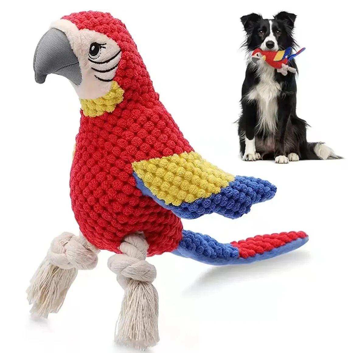 Parrot Dog Toy Squeaky Plush Dog Chew Toy for Small and Large Dogs