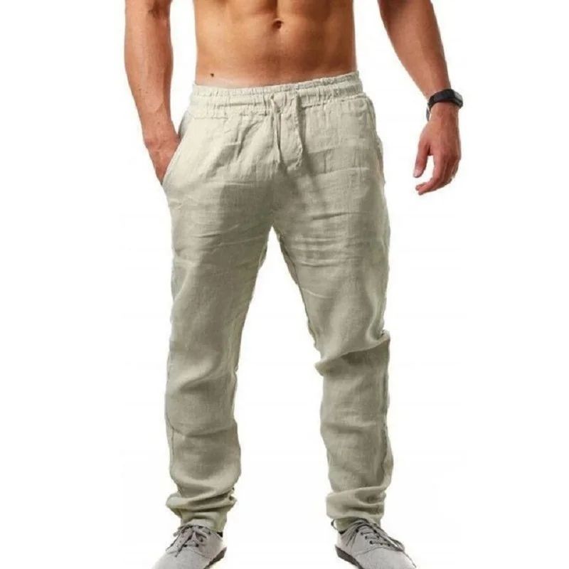 BreezeFlex Mens Linen Pants – Breathable Cotton Linen Casual Trousers with Elastic Waist