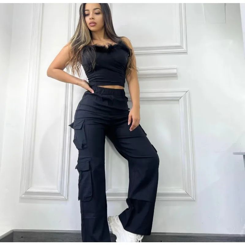 UrbanEase Womens Cargo Pants – High Waisted Baggy Wide Leg Y2K Trousers