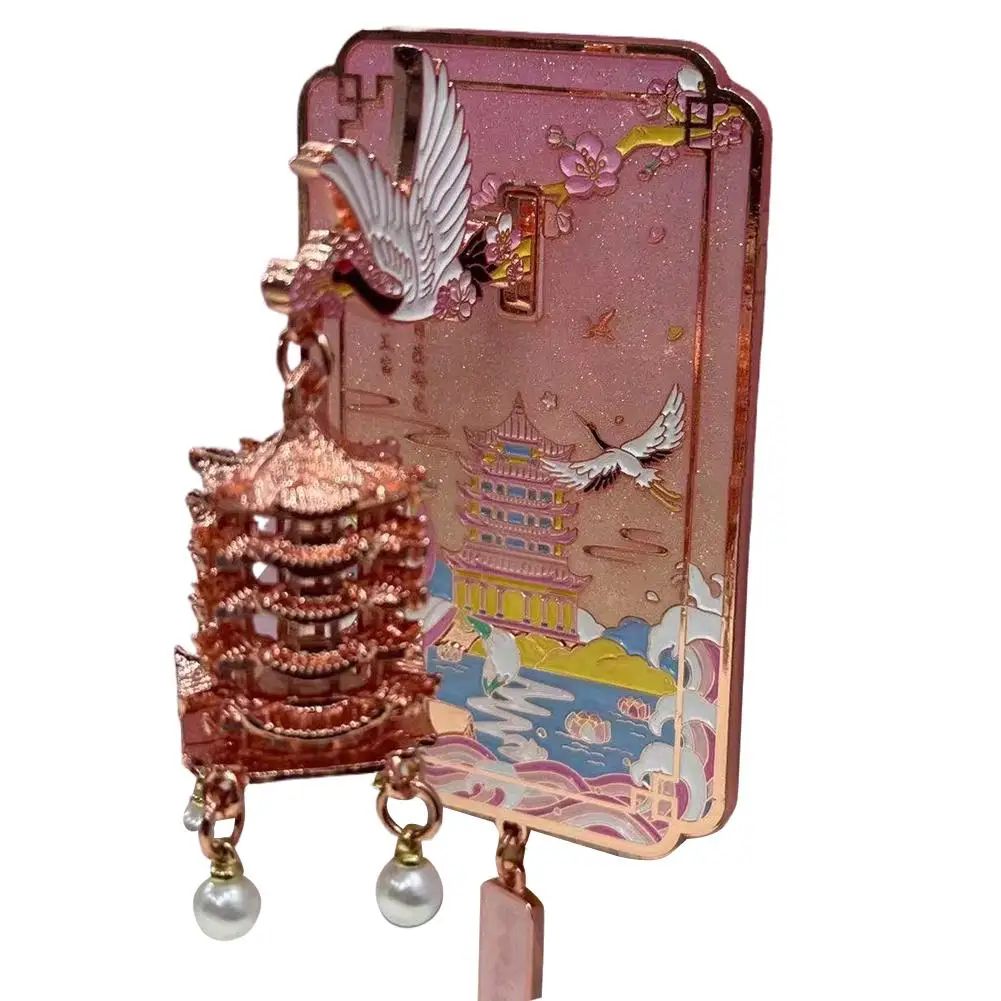 Yellow Crane Tower LED fridge magnet Chinese Souvenir with Cherry Blossom Light Up Design