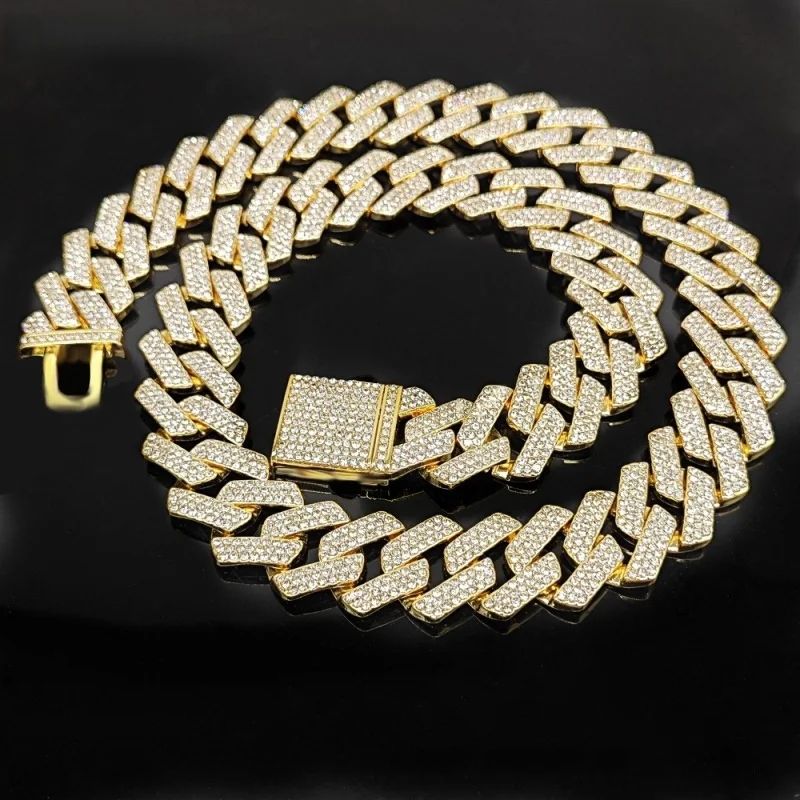 Iced Out Cuban Link Chain โ Triple Row CZ Diamond Hip Hop Chain Necklace for Men