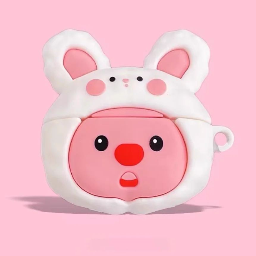 Cute Rabbit Hat AirPods Silicone Case with Keychain – 3D Cartoon Protective Cover for AirPods