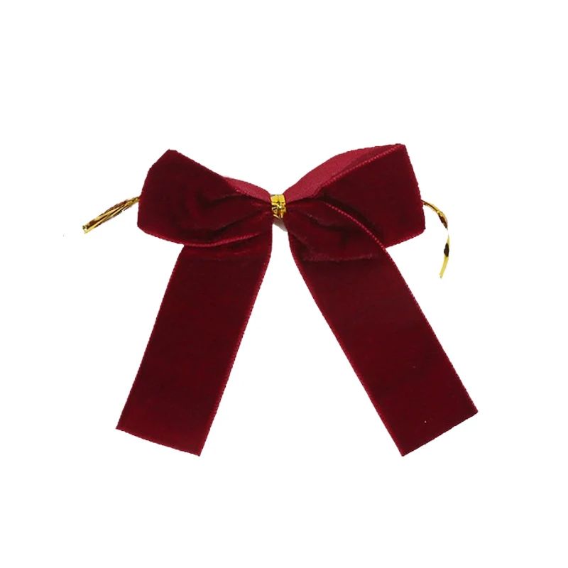 Red Velvet Christmas Tree Bows Set, Mini Gold Accent Holiday Decor for Trees, Wreaths and Gifts