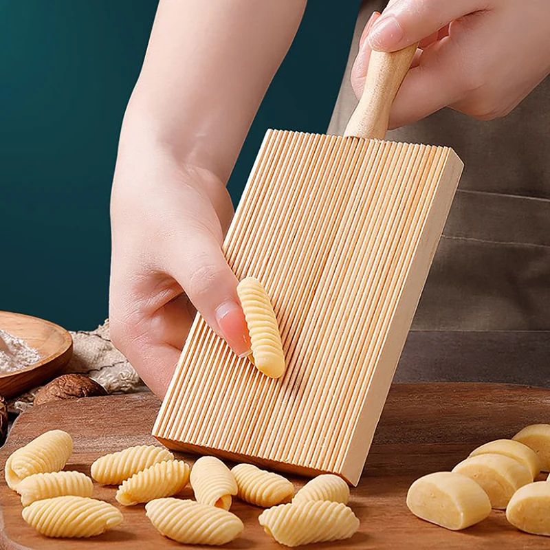 Artisan Wooden Garganelli Board Pasta Shaping Tool with Handle