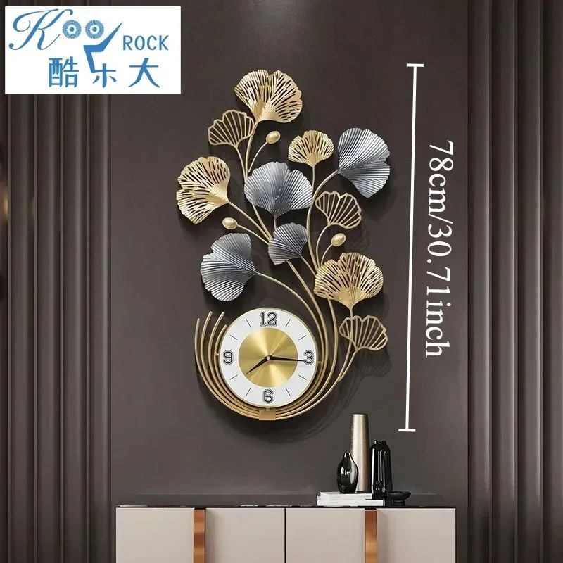 78cm Ginkgo Wall Clock Large Metal Wall Decor Silent Living Room Wall Art