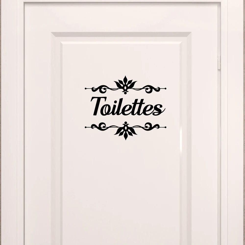 French Toilettes Floral Bathroom Door Sticker Waterproof Vinyl Toilet Door Decal