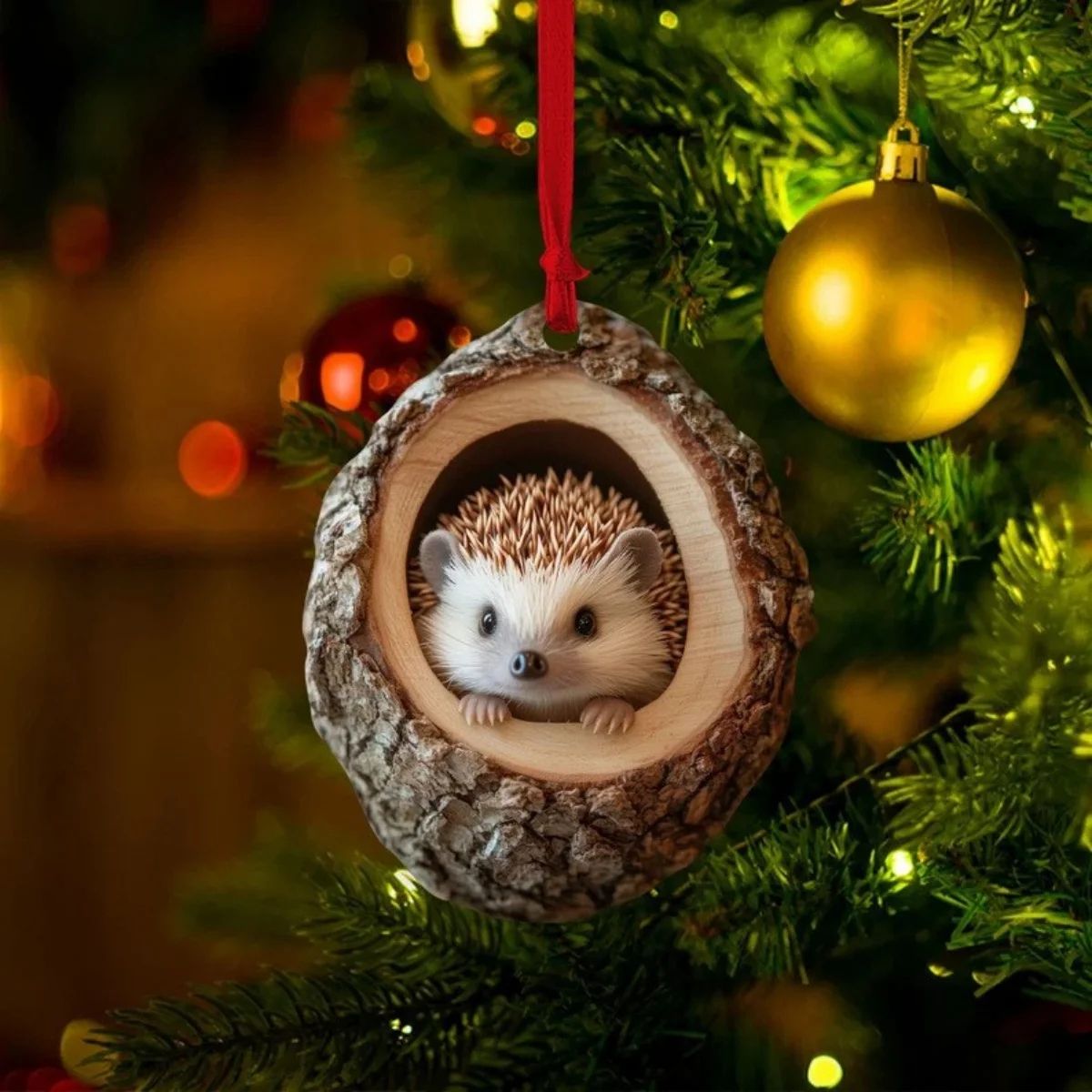 Acrylic Animal Tree Trunk Christmas Hanging Ornaments Set – Cute Woodland Holiday Decorations
