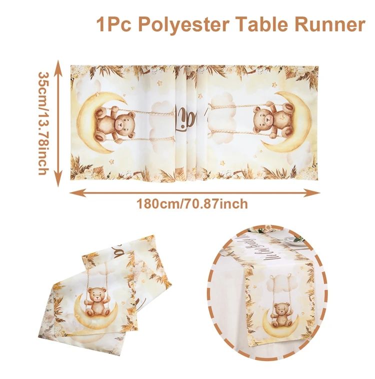 Beary First Birthday Teddy Bear Table Runner for Baby Shower and 1st Birthday Table Decoration