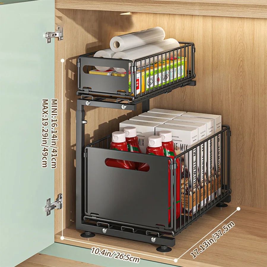 Adjustable 2-Tier Under Sink Organizer with Pull-Out Sliding Shelf