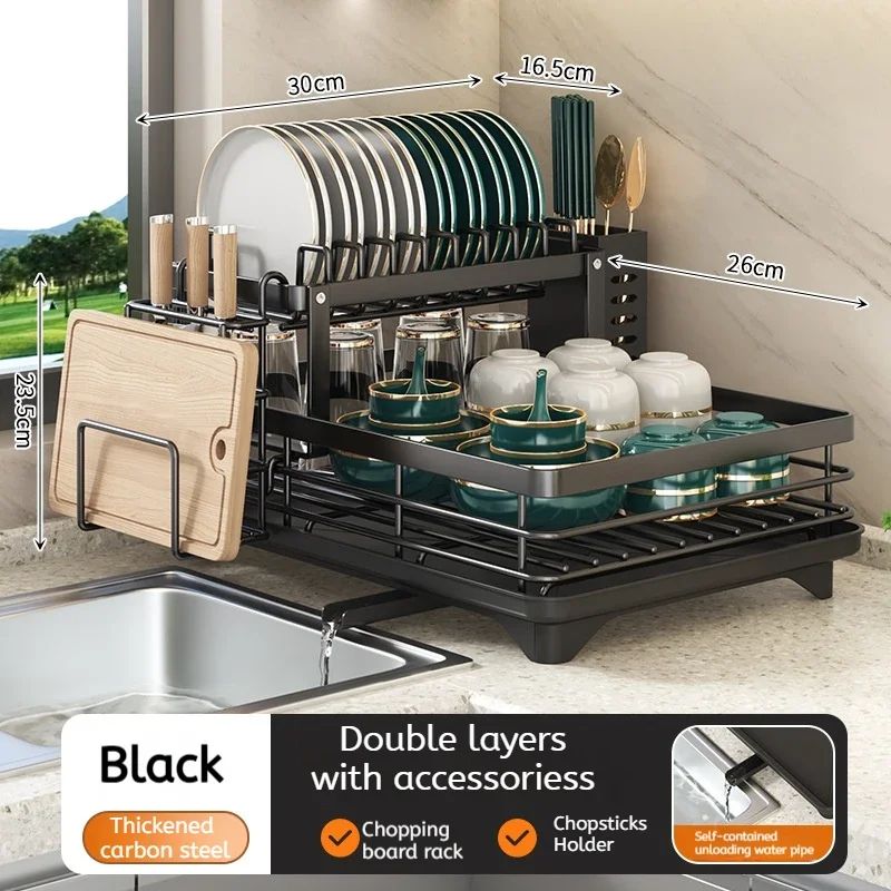 Adjustable Over Sink Dish Drying Rack with Drainboard – Stainless Steel Dish Rack for Space-Saving Kitchen Organization