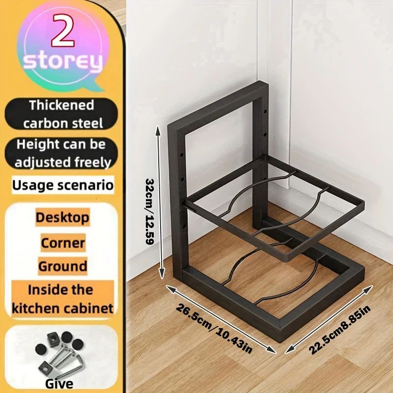 Adjustable pot rack organizer for Kitchen Cabinets – Multi-Tier pan organizer rack with Durable Stainless Steel Design