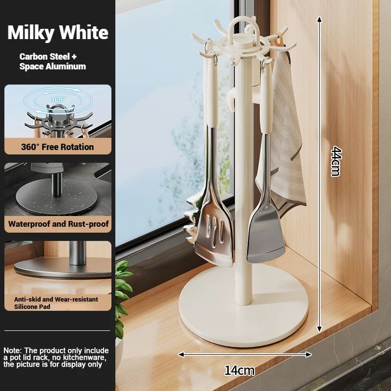 360° Rotating Utensil Holder – Space-Saving Kitchen Utensil Organizer with 8 Hooks