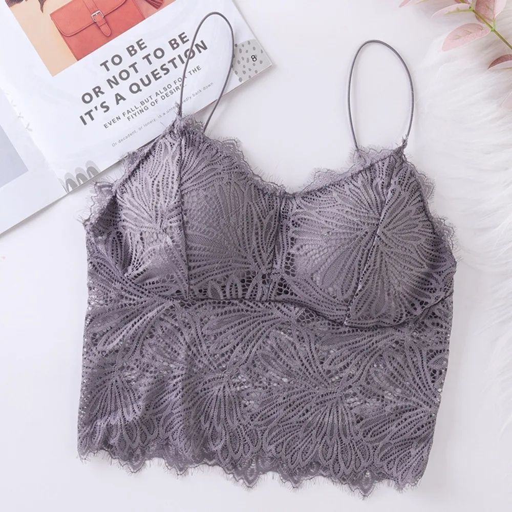 Lace Bralette Crop Top for Women – Sexy Sleeveless Bustier with Zipper Back