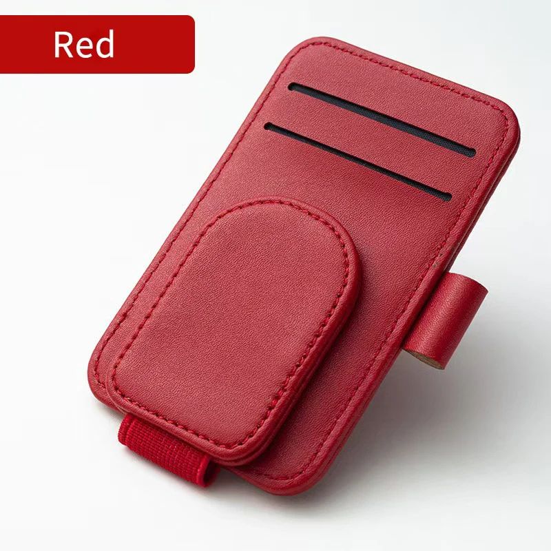 DriveEase Leather Car Sunglasses Holder Clip with Card & Ticket Organizer