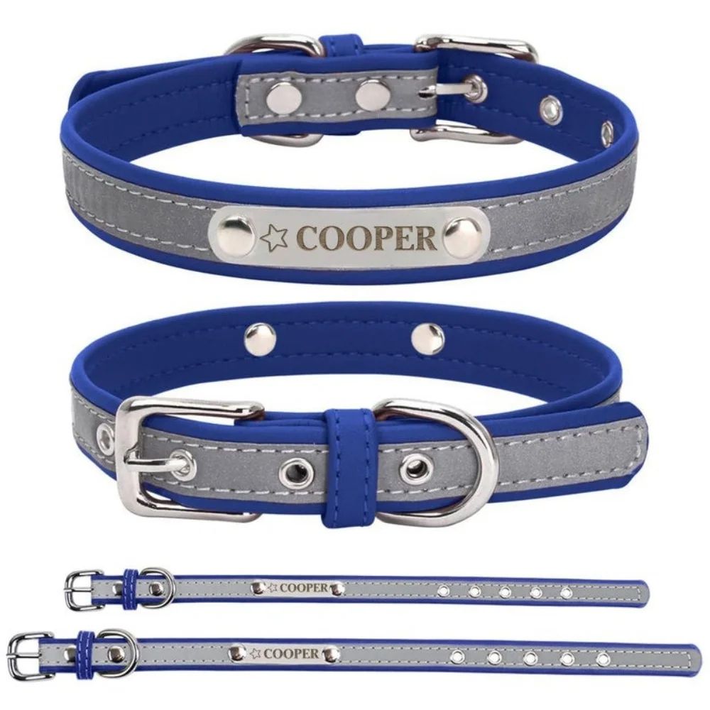 Custom Engraved PU Leather Dog Collar with Nameplate for Small to Large Dogs