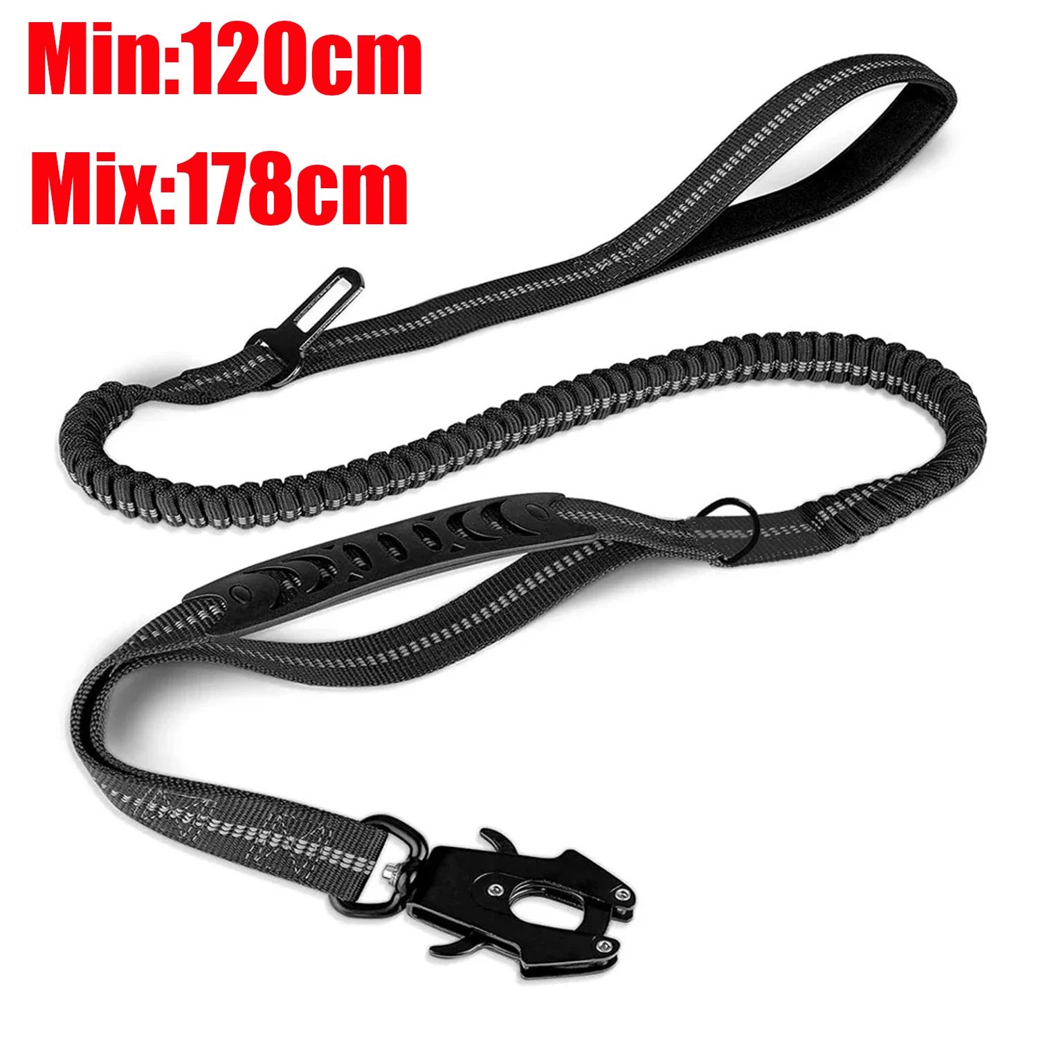 Reflective Heavy Duty Bungee Dog Leash with Car Seatbelt Clip