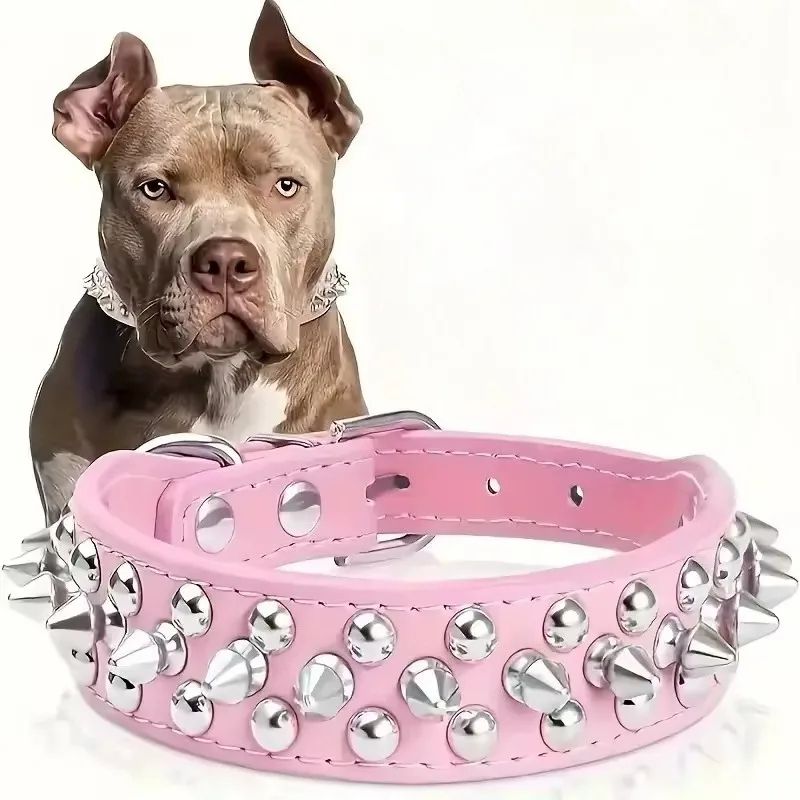 Adjustable PU Leather Spiked Dog Collar for Small Dogs and Cats