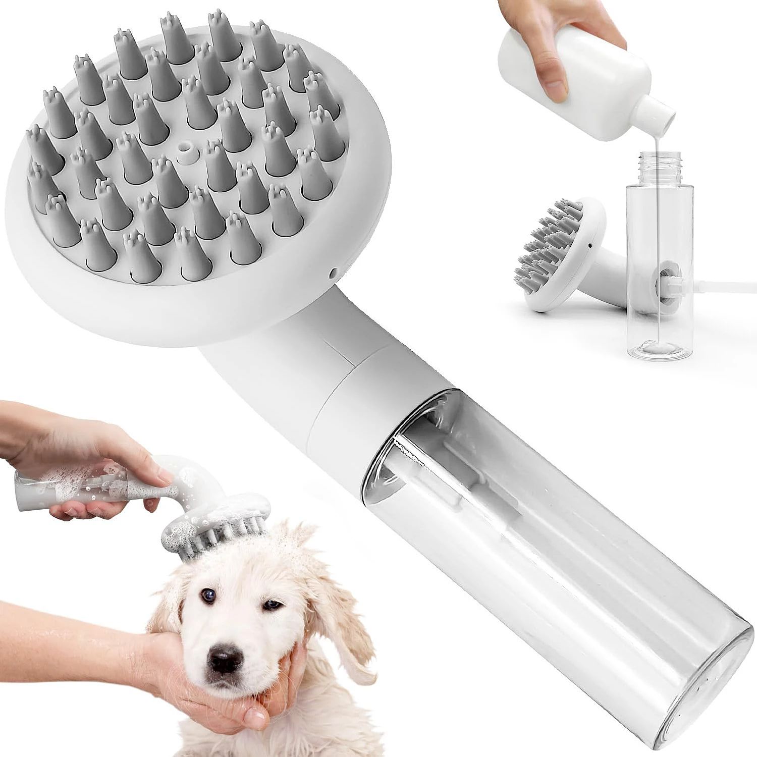 PawSpa 3-in-1 Dog Bath Brush & Shampoo Dispenser for Gentle Pet Grooming