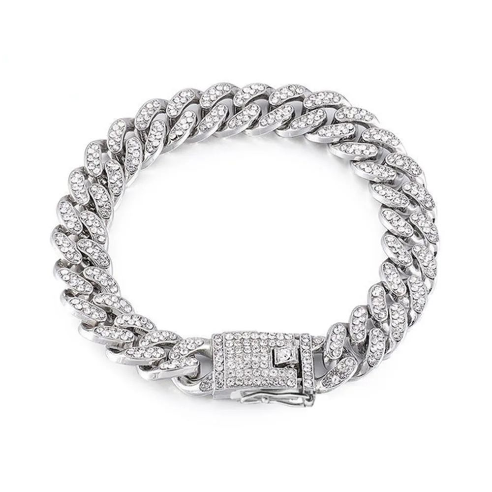 Rhinestone Dog Collar with Stainless Steel Dog Chain Style